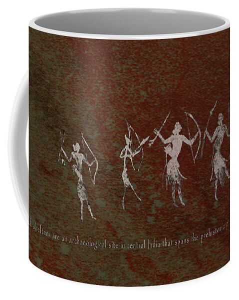 Prehistoric Hunters Coffee Mug featuring the digital art Hunter-Gatherers of Bhimbetka by Asok Mukhopadhyay