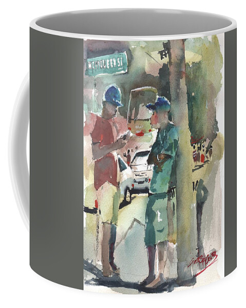  Coffee Mug featuring the painting Hustle om West Queen Street by Gaston McKenzie
