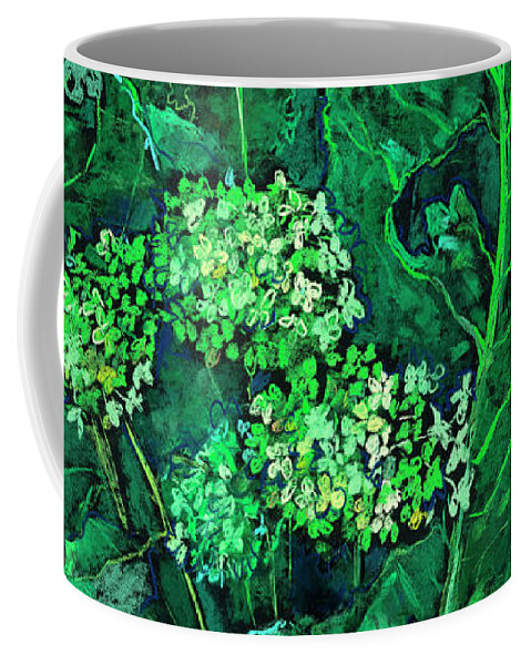 Summer Greenery Coffee Mug featuring the pastel Hydrangea and Horseradish by Julia Khoroshikh