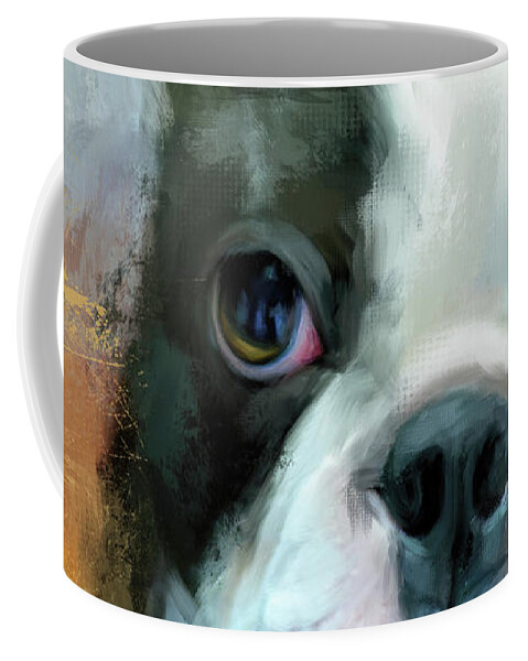 Colorful Coffee Mug featuring the painting I Adore You Boston Terrier Art by Jai Johnson