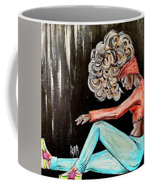 Black Art Coffee Mug featuring the painting I Just need to clear my head by Artist RiA