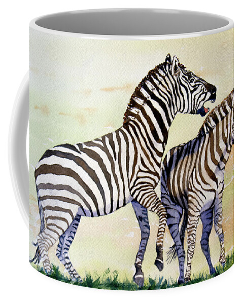 Zebra Coffee Mug featuring the painting I Want My Space by Margaret Zabor
