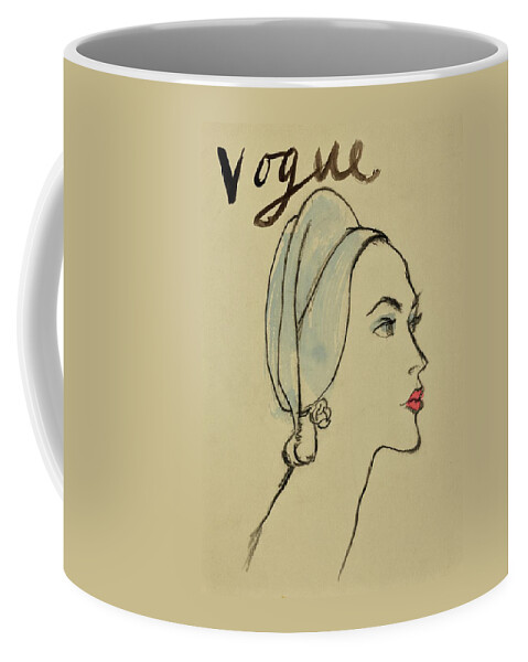 Illustration Of A Woman With Blue Turban And Pink Coffee Mug
