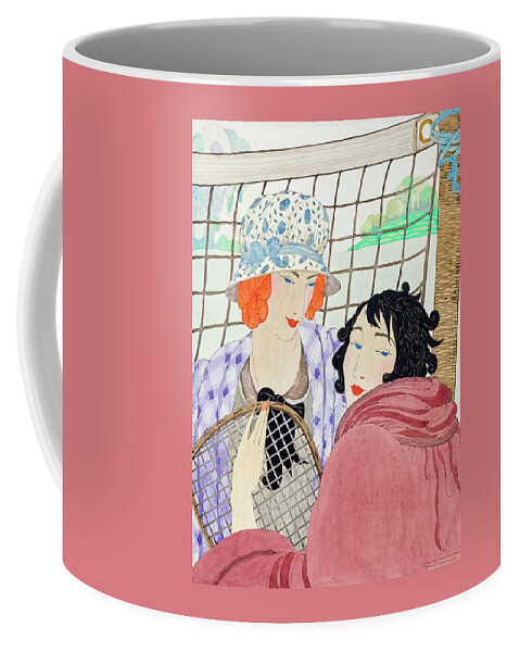 Illustration Of Two Women On A Tennis Court Coffee Mug