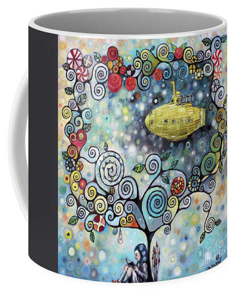 Yellow Coffee Mug featuring the painting Imagine Yellow Submarine by Manami Lingerfelt