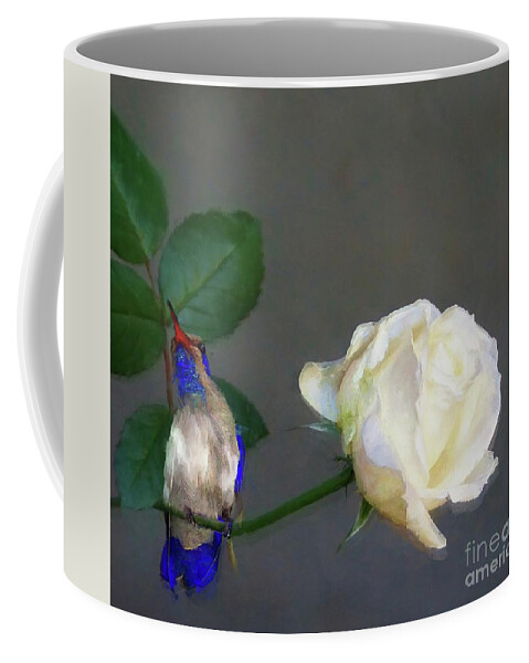 John+kolenberg.white Rose Coffee Mug featuring the photograph Delft Blue Hummingbird by John Kolenberg