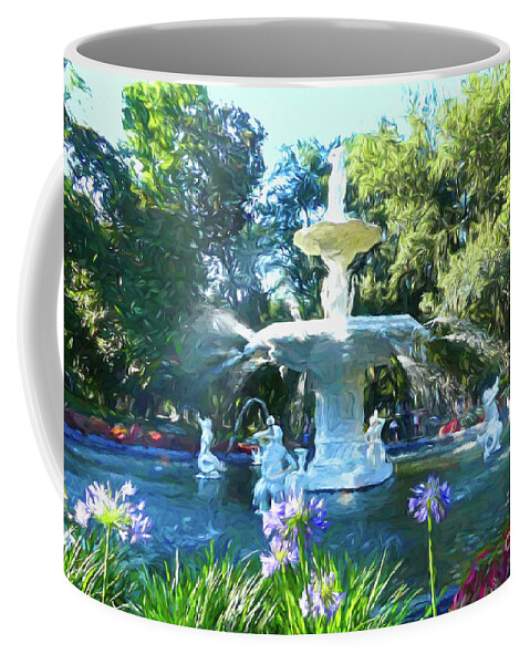 Forsyth Coffee Mug featuring the digital art Impressionist Forsyth Park Fountain by Amy Dundon