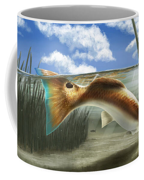 Redfish Coffee Mug featuring the digital art In The Gut by Kevin Putman