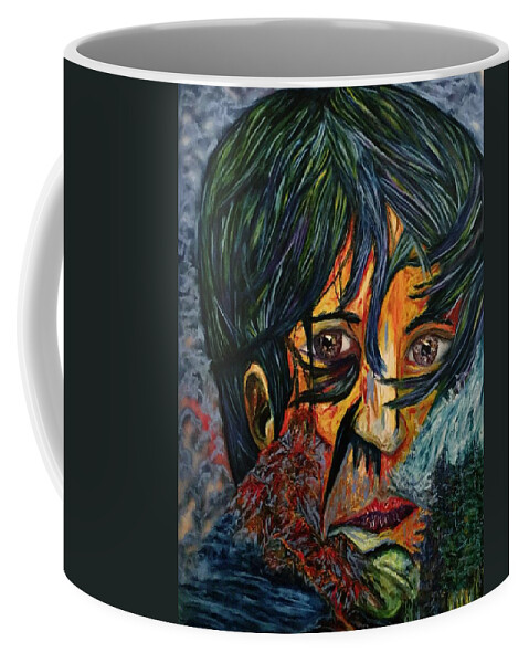 Oil Pastel Coffee Mug featuring the pastel In the Hall of the Mountain King-Portrait of Victor Guerrero by Angela Weddle