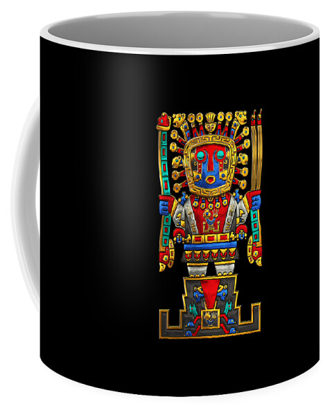 Treasures Of Pre-columbian America’ Collection By Serge Averbukh Coffee Mug featuring the digital art Incan Gods - The Great Creator Viracocha on Black Canvas by Serge Averbukh