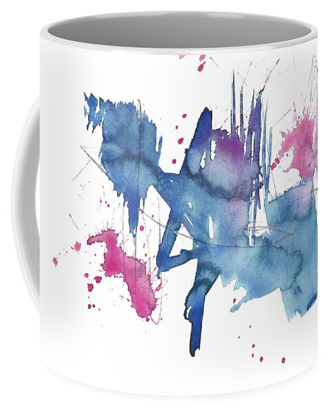 Abstract Coffee Mug featuring the painting Indigo & Magenta Splash II by Jennifer Goldberger