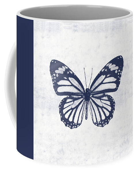 Butterfly Coffee Mug featuring the mixed media Indigo and White Butterfly 3- Art by Linda Woods by Linda Woods