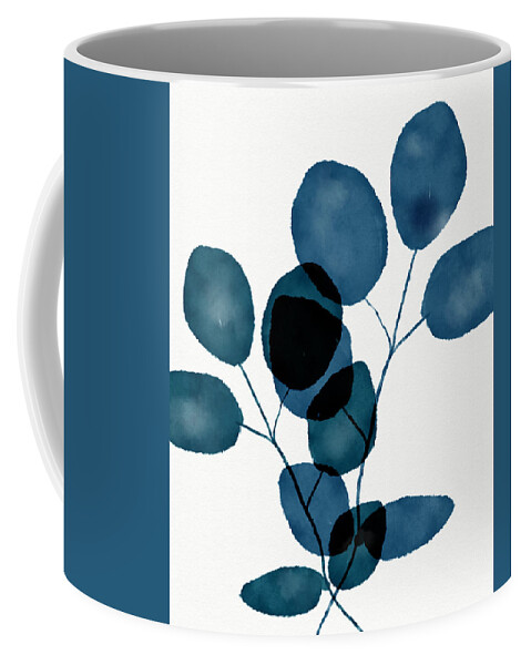 Botanical Coffee Mug featuring the mixed media Indigo Eucalyptus 3- Art by Linda Woods by Linda Woods