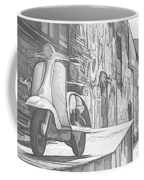 Moped Coffee Mug featuring the digital art Vintage Moped Sketch by Rick Deacon