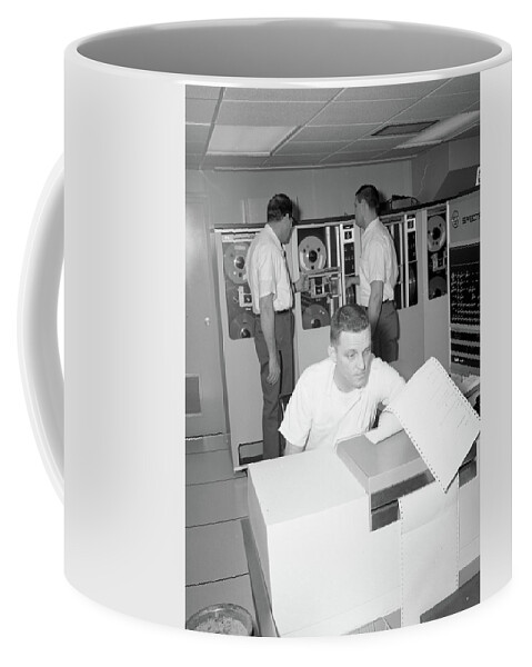 Man Coffee Mug featuring the painting Inmates with an IBM computer and tape back-up system. by Celestial Images