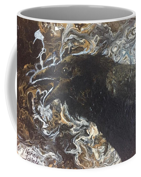 Raven Coffee Mug featuring the painting Into the Night by Nancy Jolley