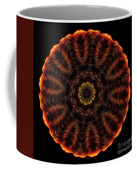 3 Dimensional Coffee Mug featuring the digital art Intricate 2 orange, red and yellow mandala kaleidoscope by Amy Cicconi