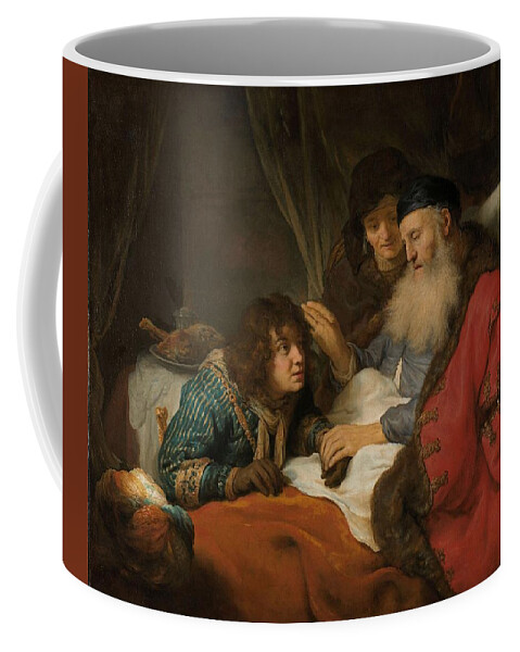 Isaac Blessing Coffee Mug featuring the painting Isaac Blessing Jacob, c. 1638 by Vincent Monozlay