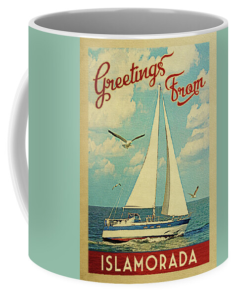 Islamorada Coffee Mug featuring the digital art Islamorada Sailboat Vintage Travel by Flo Karp