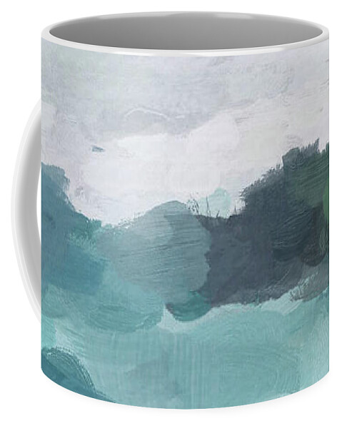 Aqua Blue Green Teal Coffee Mug featuring the painting Island in the Distance by Rachel Elise