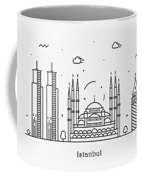 Istanbul Coffee Mug featuring the drawing Istanbul Cityscape Travel Poster by Inspirowl Design