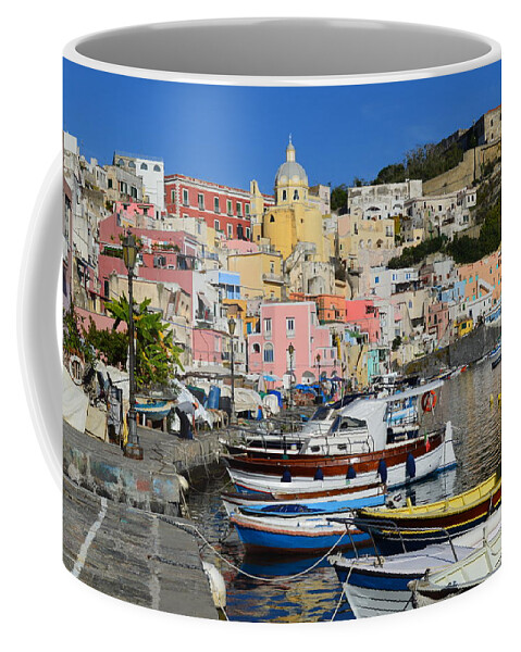 Procida Coffee Mug featuring the painting Italy Procida Island Marina Corricella Naples Bay 3 by Ana Maria Edulescu
