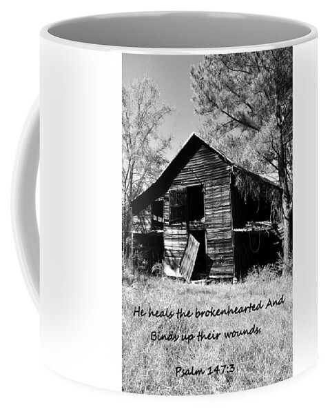 I've Seen Better Days Coffee Mug featuring the photograph I've Seen Better Days Psalm 147 3 Black and White by Lisa Wooten