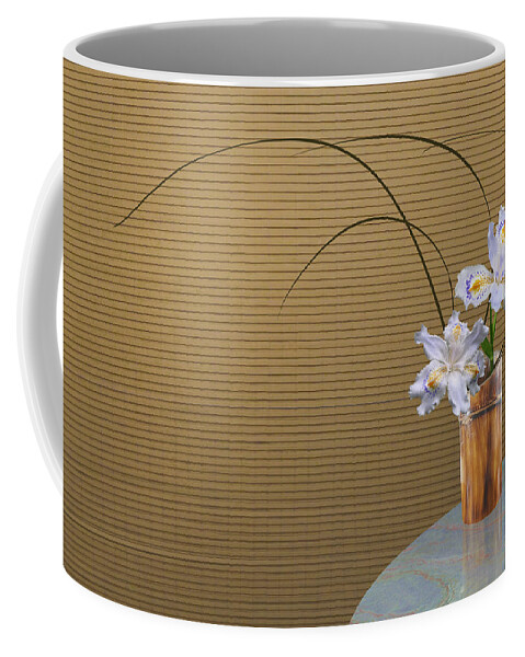 Iris Coffee Mug featuring the digital art Japonica Iris in Bamboo Vase by M Spadecaller