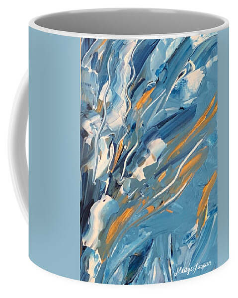 Garden Blue Gold Sea. Sky Coffee Mug featuring the painting Jardin bleu by Medge Jaspan
