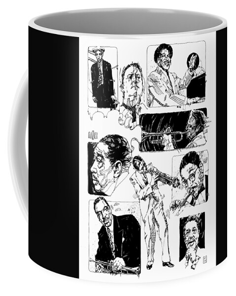 Jazz Coffee Mug featuring the drawing Jazz Montage by Garth Glazier