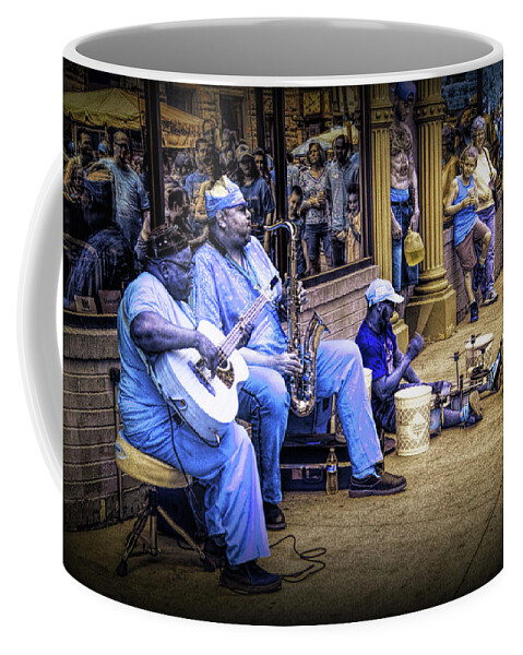 Street Coffee Mug featuring the photograph Jazz Musician Street Buskers in Infrared by Randall Nyhof
