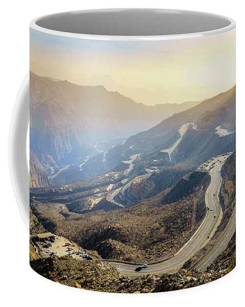 Arabian Coffee Mug featuring the photograph Jebel Jais road in UAE by Alexey Stiop