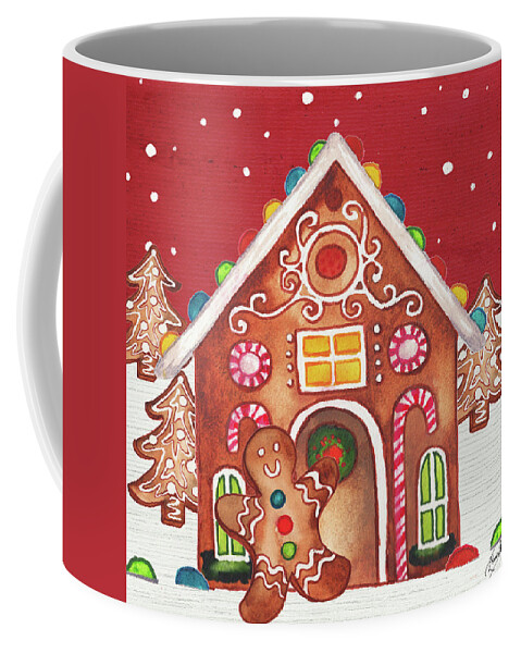 Gingerbread Coffee Mug featuring the mixed media Joyful Gingerbread Village I by Elizabeth Medley