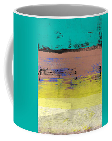 Abstract Coffee Mug featuring the painting Jungle Blue and Yellow Abstract Study by Naxart Studio