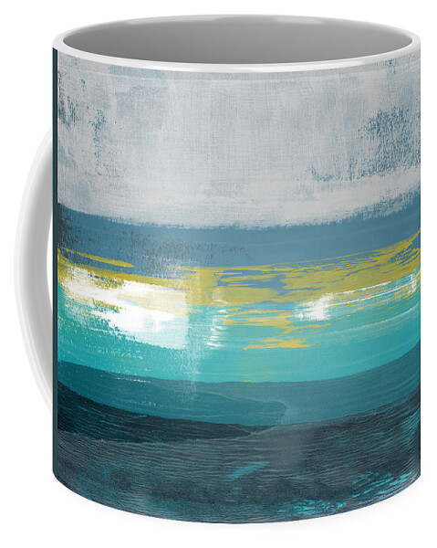 Abstract Coffee Mug featuring the painting Jungle Blue Horizon Abstract Study by Naxart Studio