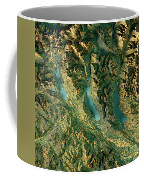 Kachess Lake Coffee Mug featuring the digital art Kachess Lake 3D Render Topographic Map Color by Frank Ramspott