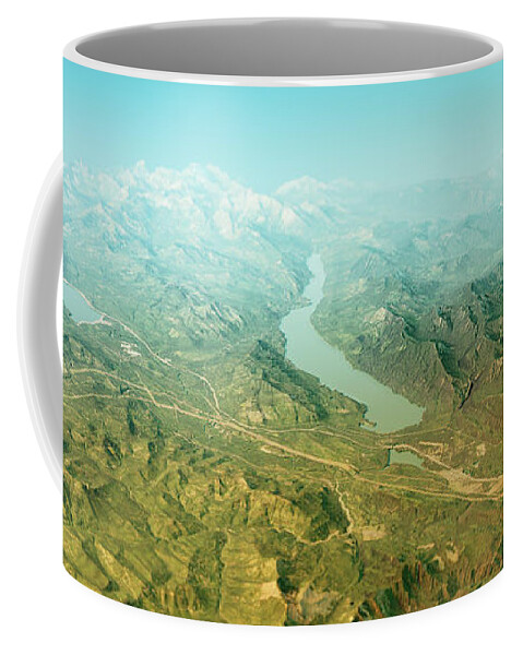 Kachess Lake Coffee Mug featuring the digital art Kachess Lake 3D Render Topographic Map Color Horizon by Frank Ramspott