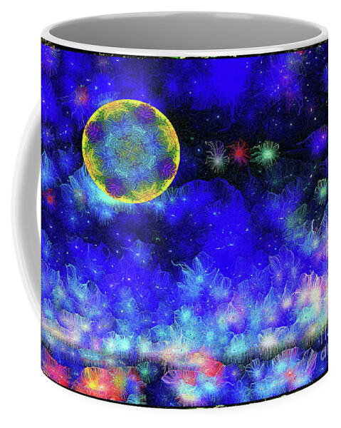 Moon Coffee Mug featuring the mixed media Kaleidoscope Moon for Children Gone Too Soon Number 1 - Ascension by Aberjhani