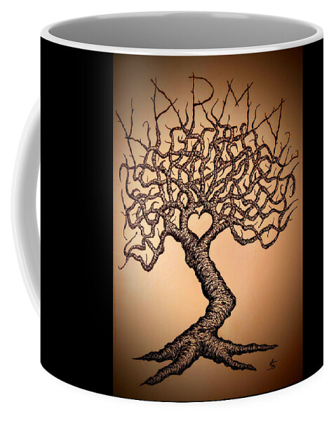 Karma Coffee Mug featuring the drawing Karma Love Tree by Aaron Bombalicki