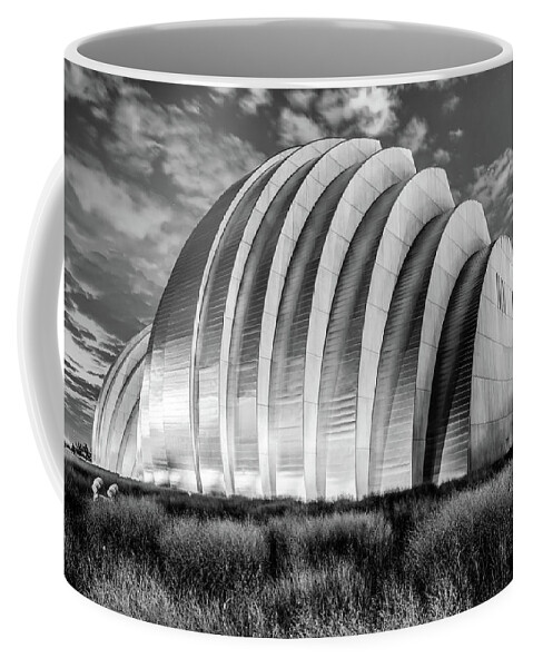 America Coffee Mug featuring the photograph Kauffman Center at Dawn - Kansas City Architectural Monochrome by Gregory Ballos