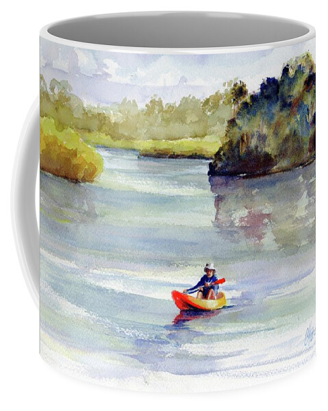 Kayaking Coffee Mug featuring the painting Kayaking the Noosa River by Chris Hobel