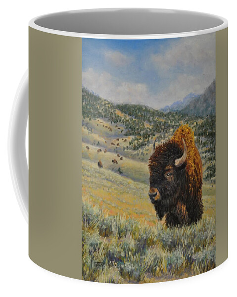 Bison Coffee Mug featuring the painting Keeper Of The Realm by Lee Tisch Bialczak