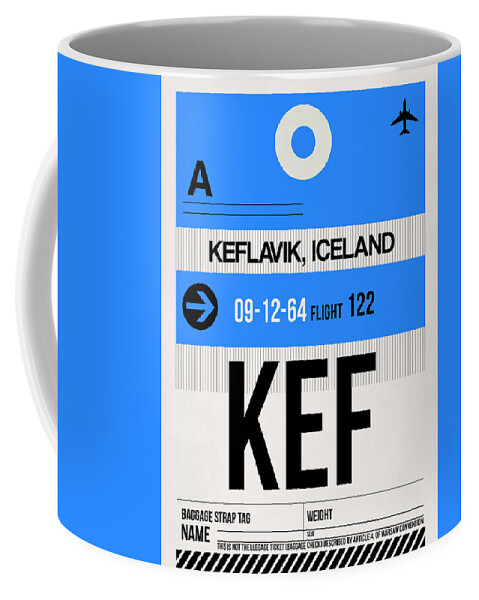 Vacation Coffee Mug featuring the digital art KEF Keflavik Luggage Tag I by Naxart Studio