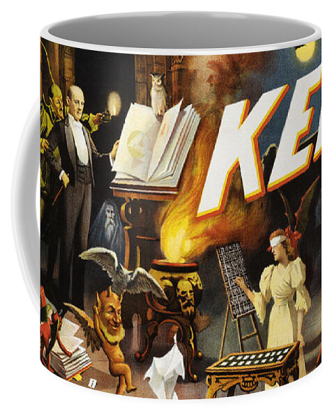 Advertising Coffee Mug featuring the painting Kellar the magician, performing arts poster by Strobridge
