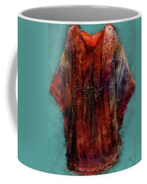 Red Coffee Mug featuring the painting Kimono on Blue by Thomas Tribby