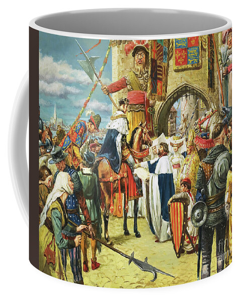 King Henry V?s Triumphal Return To London After His Victory At Agincourt Coffee Mug featuring the painting King Henry V?s Triumphal Return To London After His Victory At Agincourt by Cl Doughty