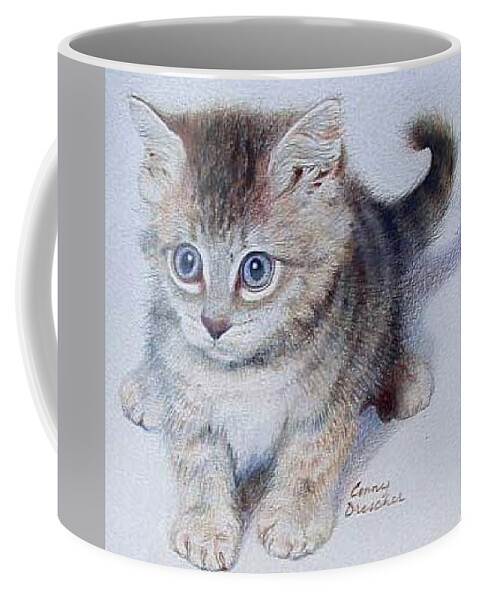 Kitten Coffee Mug featuring the drawing Kitten by Constance DRESCHER