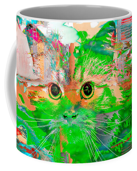 Kitten Coffee Mug featuring the digital art Kitty Collage Green by Don Northup
