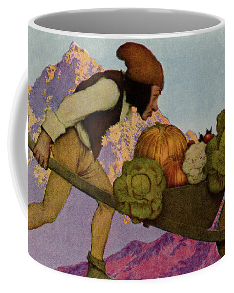 Hearts Coffee Mug featuring the painting Knave of Hearts - Sprite brings wheel barrow of vegetables by Maxfield Parrish