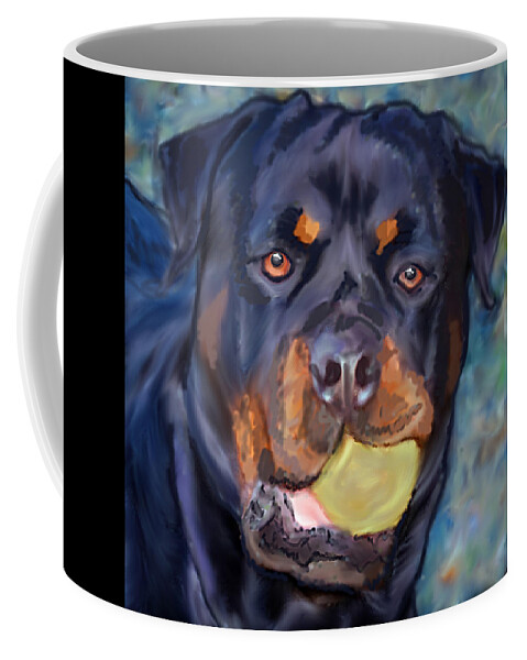 Rottweiler Coffee Mug featuring the painting Kuma - Rottweiler by Jeanette Mahoney